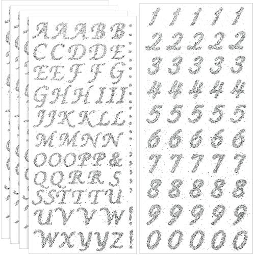 Outus 5 Blätter Abschluss Kappe Aufkleber Dekoration Glitzer Alphabet Buchstabe Aufkleber Selbstklebende Strass Buchstaben Nummer Aufkleber für Abschluss Kappe Kunst Dekorationen (Silber) von Outus