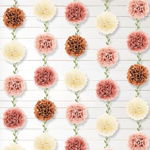 Outus Pompon-Girlanden aus Seidenpapier, Chrysanthemen, hängende Banner, künstliche Weinblätter für Geburtstag, Babyparty, Hochzeit, Brautparty, Frühling, Sommer, Party-Dekorationen (Boho) von Outus