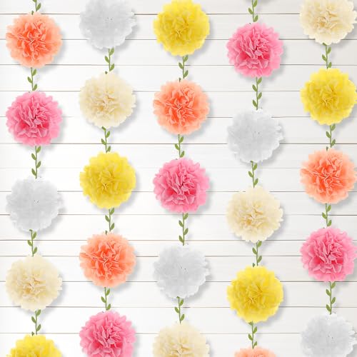 Outus Pompon-Girlanden aus Seidenpapier, Chrysanthemen, hängende Banner, künstliche Weinblätter für Geburtstag, Babyparty, Hochzeit, Brautparty, Frühling, Sommer, Party-Dekorationen (Pastell) von Outus