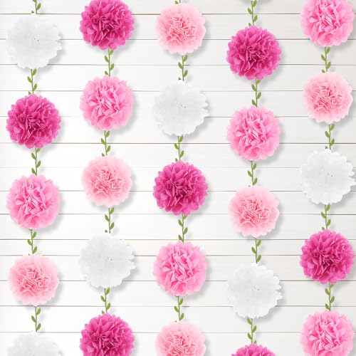 Outus Pompon-Girlanden aus Seidenpapier, Chrysanthemen, hängende Banner, künstliche Weinblätter für Geburtstag, Babyparty, Hochzeit, Brautparty, Frühling, Sommer, Party-Dekorationen (Rosa) von Outus