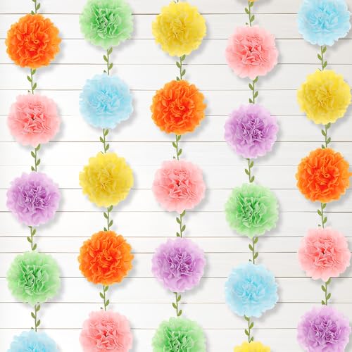 Outus Pompon-Girlanden aus Seidenpapier, Chrysanthemen, hängende Banner, künstliche Weinblätter für Geburtstag, Babyparty, Hochzeit, Brautparty, Frühling, Sommer, Party-Dekorationen (bunt) von Outus