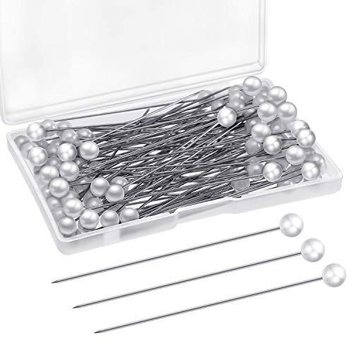 Outus Stecknadeln Runde Faux Perle Kopf Nadeln Hochzeit Perle Blumen Nadeln Weiße Gerade Kopf Nadeln für Nähen Handwerk Hochzeit Dekorationen (100 Stücke mit 1 Box) von Outus