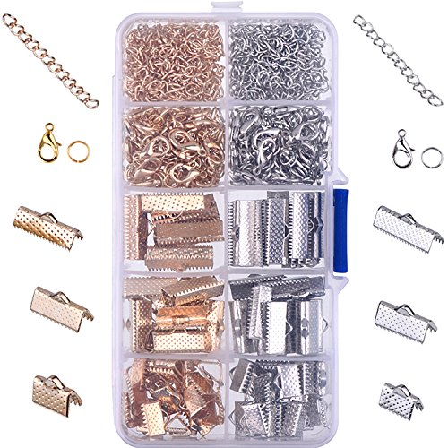 Ribbon Armband Kit Bookmark Pinch Klemmbleche Crimps Clamp Ends Hummerverschlüsse mit Springringen und Kettenverlängerungen, 370 Stück von Outus