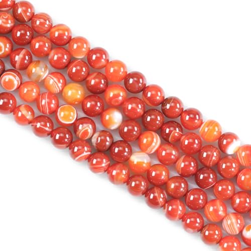 Naturstein Perlen Edelstein Perlen,45 stück 8mm Naturstein Roter Streifen Achat Edelsteinperlen Polierte Runde Edelsteine Zum Auffädeln Edelsteine Steinperlen für Armbänder Ketten DIY Schmuck Basteln von Ouubuuy