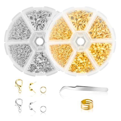 Kettenverschluss, 740 Stück Armband Verschluss Set, Enthält Karabiner Verschluss, Biegeringe, Crimpenden für DIY Schmuck Basteln Halsketten Armband(Silber+Gold) von Ouxayapl