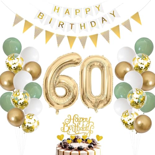 Deko 30. Geburtstag Junge Mädchen, 39 Stück Geburtstagsdeko Set, Luftballon Set Salbeigrüne, Grün Weiß Gold Helium Folienballon Konfetti Luftballon für Geburtstag Party Dekoration (30 Jahre) von Ouxayapl