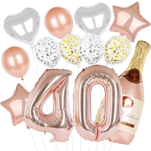 Deko 40. Geburtstag Frauen, Luftballon 40. Geburtstag Roségold, 15 Stück Geburtstagsdeko 40 Jahre Frau Set, Geburtstagsdeko 40 mit Helium Folienballon Konfetti Luftballon für Frauen (40 Jahre) von Ouxayapl