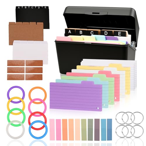 Karteikarten, Karteikarten Box A6, KarteikartenBox, 436 Stück Karteikasten mit 200 Bunten Verdickten Liniert Karteikarten, 15 Register, 14 Ringen und 6 Aufklebern, 200 Karteikarten für Schulsachen Karteikarten, Karteikarten Box A6, KarteikartenBox, 436 Stück Karteikasten mit 200 Bunten Verdickten Liniert Karteikarten, 15 Register, 14 Ringen und 6 Aufklebern, 200 Karteikarten für Schulsachen von Ouxayapl
