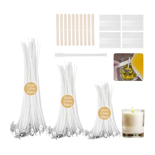 Kerzendocht Set, 150 Stück Kerzendochte für Kerzen, Rauchfrei Kerzen Selber Machen Set, Dochte für Kerzen DIY Kerzen Öllampen Aromatherapie, DREI Längen（10/15/20cm） von Ouxayapl