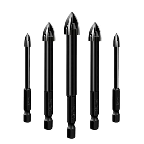 5-teiliges Kreuz-Sechskant-Bohrer-Set, Multifunktional, For Beton, Glas, Keramik, Fliesen, Holz, Metall, Bohrwerkzeuge von Ouxk