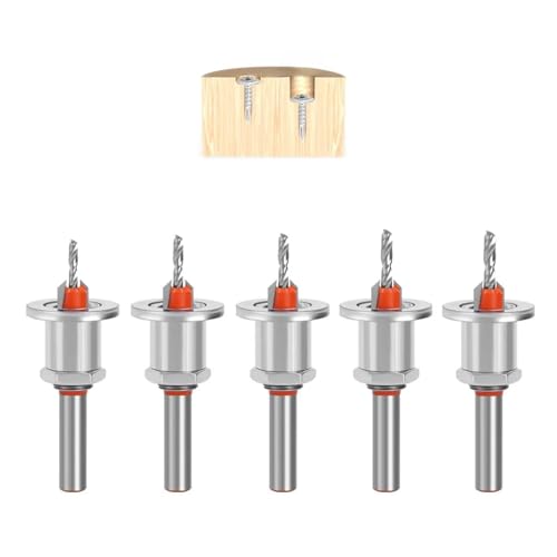 5-teiliges Senker-Bohrer-Set, 2,8/3,0/3,2/3,5/4 Mm, Tiefe Einstellbar, Mit Stoppschraubenloch, For Die Holzbearbeitung, 8/10 Mm Senker(10mm Countersink) von Ouxk