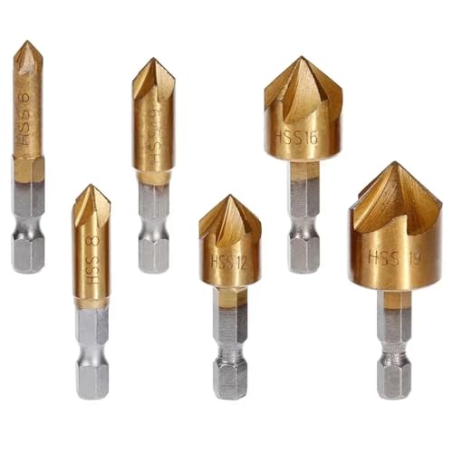 6-tlg. 6-19 Mm 5-Flöten-Anfasbohrer-Set, Sechskantschaft, HSS-Senkbohrer-Set, 90-Grad-Sets For Holz, Schnellwechsel-Bit von Ouxk