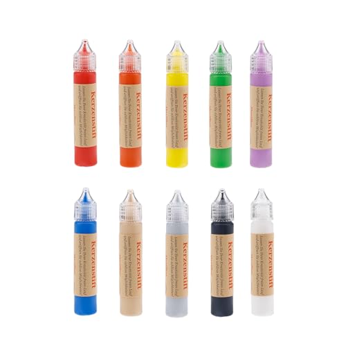 Ovaletta 10 Farben Kerzen Bemalen Set, Kerzenstifte, Wachsplatten für Kerzen, Candle Pen, Kerzenstifte zum Verzieren, Keramik Bemalen Set, je 25 ml von Ovaletta