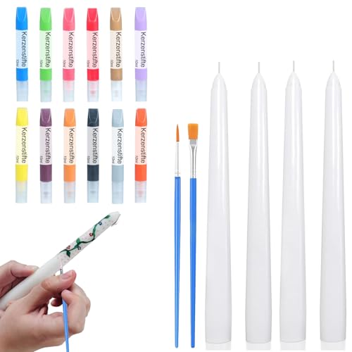 Ovaletta 12 Farben Kerzen Bemalen Set, 4 Stück Spitzkerzen, Candle Pen für Kerzen, Kerzenwachs Farbe für Kerzen Verzieren, Kerzenherstellung Set, Wachsstifte für Kerzen, Kerzenstifte, je-10ml Ovaletta 12 Farben Kerzen Bemalen Set, 4 Stück Spitzkerzen, Candle Pen für Kerzen, Kerzenwachs Farbe für Kerzen Verzieren, Kerzenherstellung Set, Wachsstifte für Kerzen, Kerzenstifte, je-10ml von Ovaletta