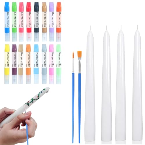 Ovaletta 16 Farben Kerzen Bemalen Set, 4 Stück Spitzkerzen, Candle Pen für Kerzen, Kerzenwachs Farbe für Kerzen Verzieren, Kerzenherstellung Set, Wachsstifte für Kerzen, Kerzenstifte, je-10ml Ovaletta 16 Farben Kerzen Bemalen Set, 4 Stück Spitzkerzen, Candle Pen für Kerzen, Kerzenwachs Farbe für Kerzen Verzieren, Kerzenherstellung Set, Wachsstifte für Kerzen, Kerzenstifte, je-10ml von Ovaletta