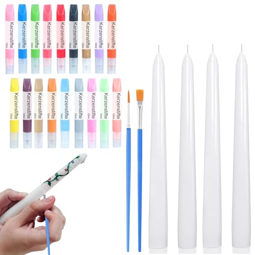 Ovaletta 18 Farben Kerzen Bemalen Set, 4 Stück Spitzkerzen, Candle Pen für Kerzen, Kerzenwachs Farbe für Kerzen Verzieren, Kerzenherstellung Set, Wachsstifte für Kerzen, Kerzenstifte, je-10ml Ovaletta 18 Farben Kerzen Bemalen Set, 4 Stück Spitzkerzen, Candle Pen für Kerzen, Kerzenwachs Farbe für Kerzen Verzieren, Kerzenherstellung Set, Wachsstifte für Kerzen, Kerzenstifte, je-10ml von Ovaletta