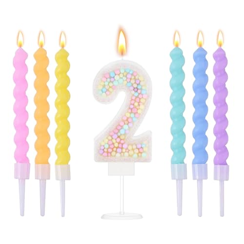 Ovaletta Macaron Geburtstagskerzen Zahlen 2 - Bunte Kerzen für Torte, Geburtstag (6 Stücke) von Ovaletta
