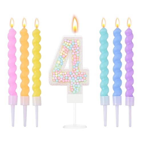 Ovaletta Macaron Bunte Geburtstagskerzen Zahlen 4 - Kerzen für Torte, Geburtstag (6 Stücke) von Ovaletta