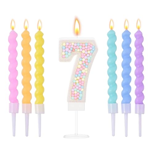 Ovaletta Macaron Bunte Geburtstagskerzen Zahlen 7 - Kerzen für Torte, Geburtstag (6 Stücke) von Ovaletta