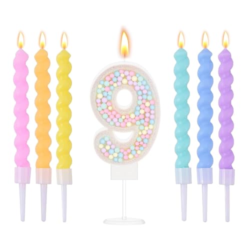 Ovaletta Macaron Bunte Geburtstagskerzen Zahlen 9 - Kerzen für Torte, Geburtstag (6 Stücke) von Ovaletta