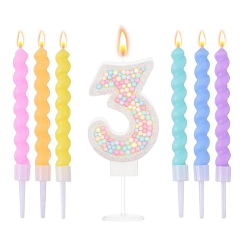 Ovaletta Macaron Geburtstagskerzen Zahlen 3 - Bunte Kerzen für Torte, Geburtstag (6 Stücke) von Ovaletta