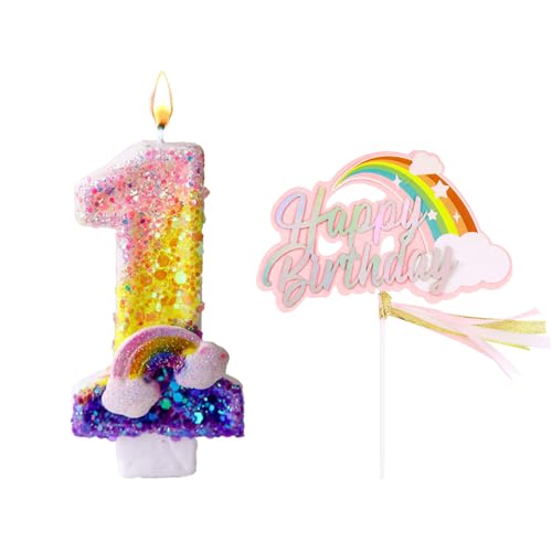 Ovaletta Pailletten Geburtstagskerzen Zahlen 1 (Regenbogen Deko), Kerzen Geburtstag, Regenbogen Geburtstagskerze, Geburtstagskerzen für Torte, Kerze1, Kerzen Zahlen (mit Regenbogen Cake Toppe) von Ovaletta