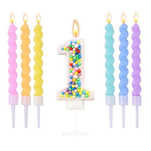 Ovaletta Regenbogenball Geburtstagskerzen Zahlen 1, Kerzen Geburtstag, Bunte Geburtstagskerze, Geburtstagskerzen für Torte, Kerze 1, Kerzen Zahlen (mit 6 Stücke Bunte Geburtstagskerzen für Torte) von Ovaletta
