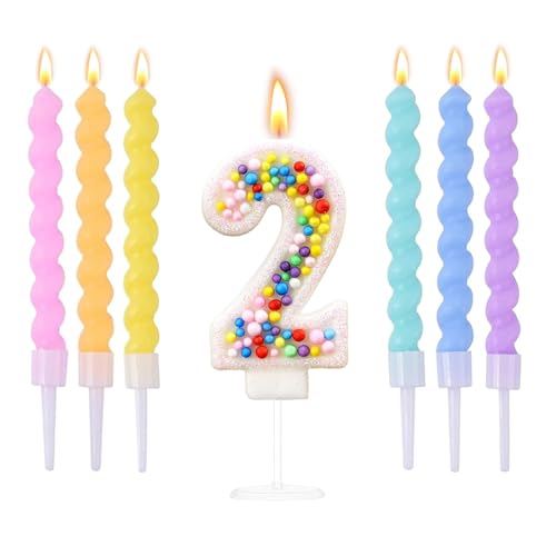 Ovaletta Regenbogenball Geburtstagskerzen Zahlen 2, Kerzen Geburtstag, Bunte Geburtstagskerze, Geburtstagskerzen für Torte, Kerze 2, Kerzen Zahlen (mit 2 Stücke Bunte Geburtstagskerzen für Torte) von Ovaletta