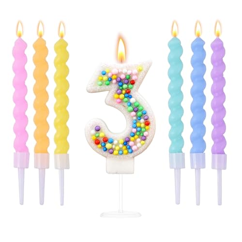 Ovaletta Regenbogenball Geburtstagskerzen Zahlen 3, Kerzen Geburtstag, Bunte Geburtstagskerze, Geburtstagskerzen für Torte, Kerze 3, Kerzen Zahlen (mit 6 Stücke Bunte Geburtstagskerzen für Torte) von Ovaletta