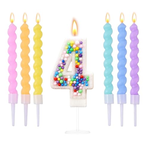 Ovaletta Regenbogenball Geburtstagskerzen Zahlen 4, Kerzen Geburtstag, Bunte Geburtstagskerze, Geburtstagskerzen für Torte, Kerze 4, Kerzen Zahlen (mit 6 Stücke Bunte Geburtstagskerzen für Torte) von Ovaletta
