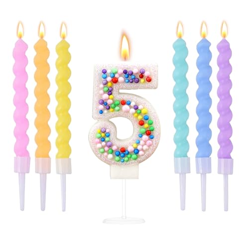 Ovaletta Regenbogenball Geburtstagskerzen Zahlen 5, Kerzen Geburtstag, Bunte Geburtstagskerze, Geburtstagskerzen für Torte, Kerze 5, Kerzen Zahlen (mit 6 Stücke Bunte Geburtstagskerzen für Torte) von Ovaletta