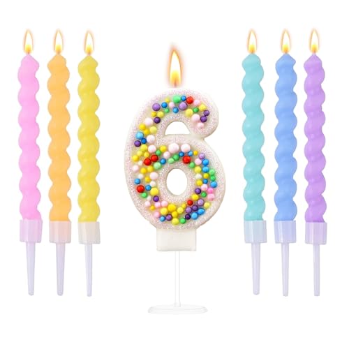 Ovaletta Regenbogenball Geburtstagskerzen Zahlen 6, Kerzen Geburtstag, Bunte Geburtstagskerze, Geburtstagskerzen für Torte, Kerze 6, Kerzen Zahlen (mit 6 Stücke Bunte Geburtstagskerzen für Torte) von Ovaletta