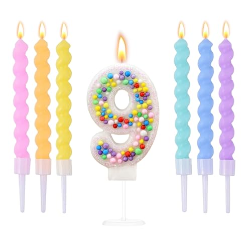 Ovaletta Regenbogenball Geburtstagskerzen Zahlen 9, Kerzen Geburtstag, Bunte Geburtstagskerze, Geburtstagskerzen für Torte, Kerze 9, Kerzen Zahlen (mit 6 Stücke Bunte Geburtstagskerzen für Torte) von Ovaletta