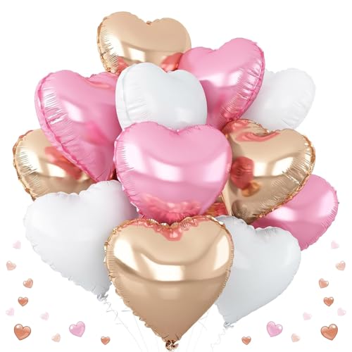 Herz Folienballons, 18 Zoll Herzluftballons Rosa Weiß Roségold, Herz Luftballon Helium, Herzballons Roségold Herzform Folienluftballon, Herzluftballons Hochzeit Geburtstagsdeko, Luftballons Geburtstag von Ovanda