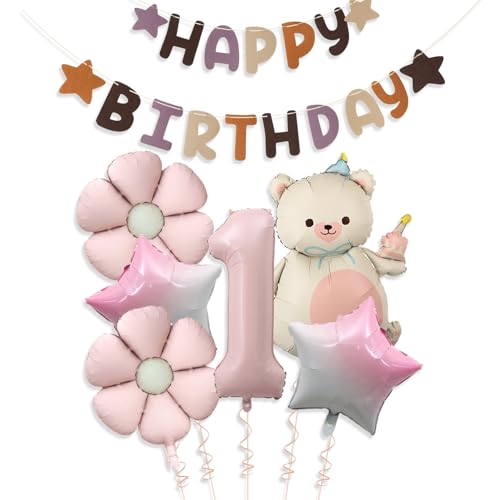 Ovanda 1. Geburtstag Mädchen, Bär Geburtstagsdeko 1 Jahr Mädchen, Geburtstagsdeko 1 Happy Birthday Banner, Rosa Folienballon Erster Geburtstag Mädchen Ovanda 1. Geburtstag Mädchen, Bär Geburtstagsdeko 1 Jahr Mädchen, Geburtstagsdeko 1 Happy Birthday Banner, Rosa Folienballon Erster Geburtstag Mädchen von Ovanda