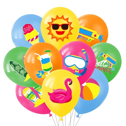 Ovanda 20 Stück Hawaii Ballons, Luftballons Flamingo Party Dekoration, Sommer Deko, Sommerparty Helium Ballon für Pool Strandparty Dekoration, für Geburtstags Party Sommer Tropical Strandparty Zubehör von Ovanda