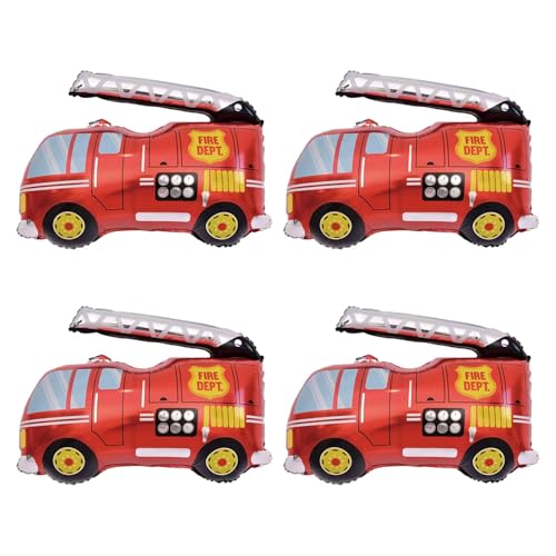 Ovanda 4 Stück XL Folienballon Feuerwehrauto Feuerwehr Fahrzeug Ballon Deko, Feuerwehr Auto Luftballon, Folienballons, Feuerwehr Geburtstag Kindergeburtstag Junge Mädchen Geschenk Kinder von Ovanda