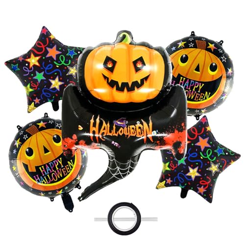 Ovanda 5 Stück Halloween Luftballons,Folienballons Kürbisse,Helium Luftballon,Halloween Deko Ballon,Party Ballons,Kürbis Ballon,Themenparty Ballondekoration,für Bar,Home,Kinder Grusel Party Dekoration von Ovanda