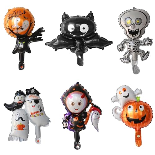 Ovanda 6 Stück Halloween Folienballons,Fledermaus Luftballon,Kürbis Helium Ballon,Ghost Folienballon,Halloween Party Zubehör,Geister Schädel Ballon,Kinder Grusel Party Deko,Halloweens Thema Party Deko von Ovanda