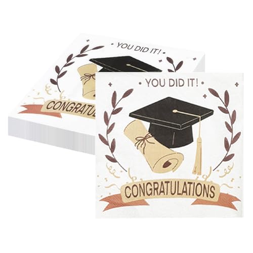 Ovanda Abschluss Deko Servietten, 20 Stück 33x33cm Graduation Deko Servietten, Abschluss Party Dekoration Papierservietten, Papierservietten Abschluss Tischdeko, Abschlussdeko Servietten von Ovanda