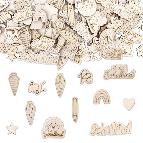 Ovanda Back to School Season Wooden Confetti,100 Stück Schulanfang Deko Konfetti,Deko Einschulung Mädchen Junge Konfetti,Streudeko Schultüte ABC 123 Tischdekoration,Schulkind Deko für Schuleinführung von Ovanda