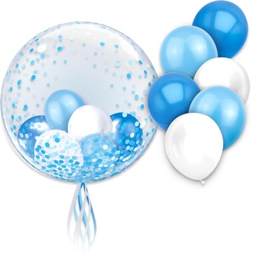 Ovanda 13 Stück Luftballons Blau Weiss, Ballons Blau Helium, Blaue Konfetti Luftballon, Blaue Latex Ballons, Helium Luftballons, Balon Girlande Blau,Luftballon Girlandenbogen,Baby Shower,Gender Reveal von Ovanda