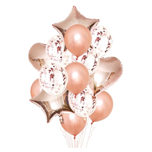 Ovanda Rosegold Luftballons Set 14 Stück, Rosegold Konfetti Folienballon Set mit Herzen Sternen, Birthday Balloons, Hochzeit Luftballons, für Party, Geburtstag, Valentinstag, Hochzeit, Verlobung Ovanda Rosegold Luftballons Set 14 Stück, Rosegold Konfetti Folienballon Set mit Herzen Sternen, Birthday Balloons, Hochzeit Luftballons, für Party, Geburtstag, Valentinstag, Hochzeit, Verlobung von Ovanda