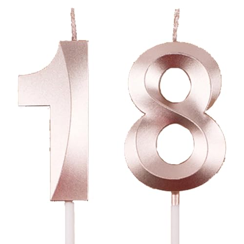 Ovanda Geburtstagskerzen Zahlen 18, Champagner Gold Kerzen Geburtstag, Tortendeko Birthday, Kuchendeko Birthday, Torten Deko 18. Mädchen Junge,Cake Topper Dekoration,Nummer 18,für 18. Geburtstagsfeier von Ovanda