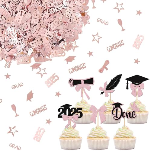 Ovanda Glitzer 2025 Graduation Cupcake Toppers, Abschluss Deko Konfetti, für Graduation Deko, Bachelor Geschenk Abschluss Deko Bachelor Hut Deko, ABI 2025 Deko, Abitur Deko, Confetti-Set von Ovanda