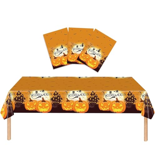 Ovanda Halloween Tischdecke 274 x 137 cm Halloween Orange Tischdecke Gruseliger Kürbis Tischdekoration Halloweens Party Deko Gruselige Schläger Tischdekoration Halloweens Dekoration Haus Tisch Garten von Ovanda