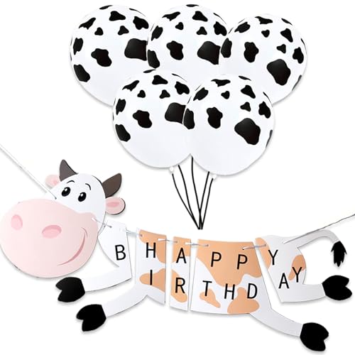 Ovanda Kuh Happy Birthday Banner mit 5 Stück Kuhballon, Kindergeburtstagsdeko, Happy Birthday Girlande, Kuh Geburtstags Banner, Kuh Party Luftballons, Kuh Latex Balloons, Kuh Druck Wimpelkette Banner Ovanda Kuh Happy Birthday Banner mit 5 Stück Kuhballon, Kindergeburtstagsdeko, Happy Birthday Girlande, Kuh Geburtstags Banner, Kuh Party Luftballons, Kuh Latex Balloons, Kuh Druck Wimpelkette Banner von Ovanda