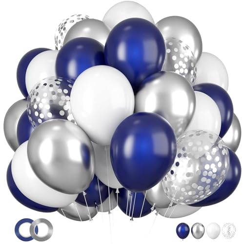 Ovanda Luftballons Blau, 30 Stück 12 Zoll Ballons Blau Silber Konfetti Latexballons, Luftballons Geburtstag Party Deko für Hochzeit Verlobung Babyshower Jungen Geburtstag Party Dekorationen von Ovanda