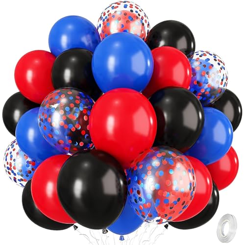 Ovanda Luftballons Blau, Luftballons Spinnen, 30 Stück Ballons Rot Blau, Latexballons mit Konfetti Ballons Helium Ballon für Geburtstag Baby Shower Hochzeit Party Deko Luftballons Superhelden von Ovanda