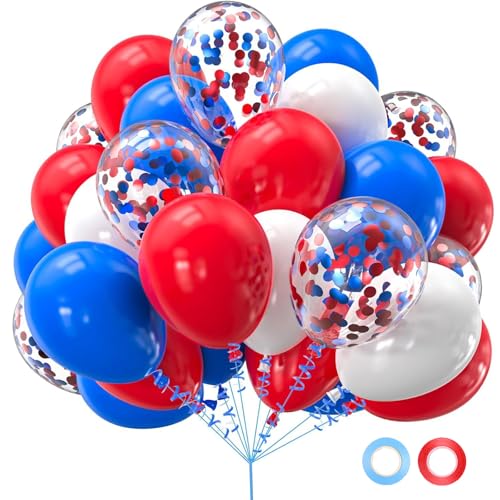 Ovanda Luftballons Blau,Luftballons Geburtstag 12 Blau Zoll Rote und weiße Latexballons mit Konfetti Ballons Set Luftballons Hochzeit für Junge Geburtstag Baby Shower Hochzeit Jugendweihe Party Deko von Ovanda